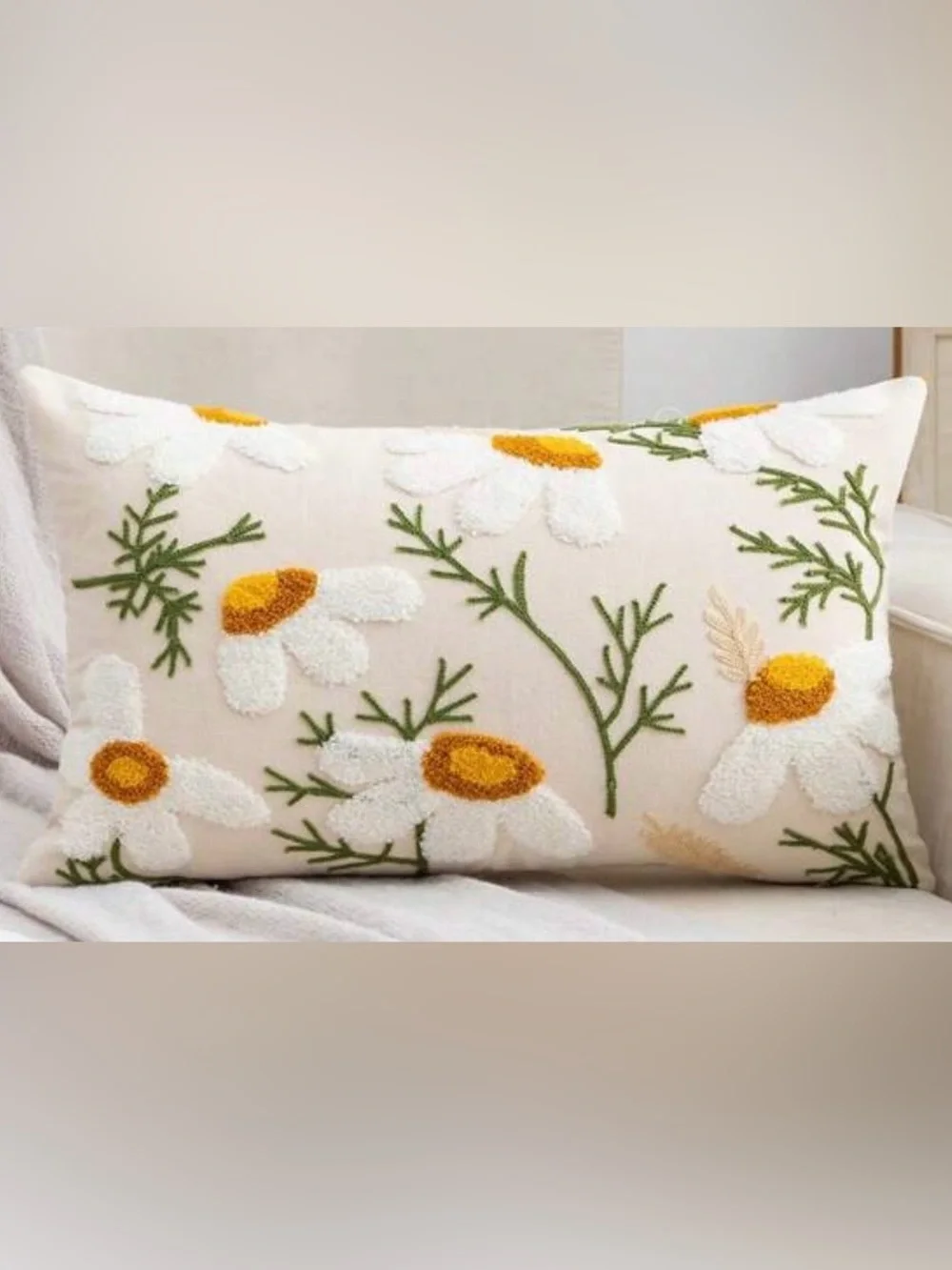 Embroidered Daisy Throw Pillow Set - Cream and Yellow